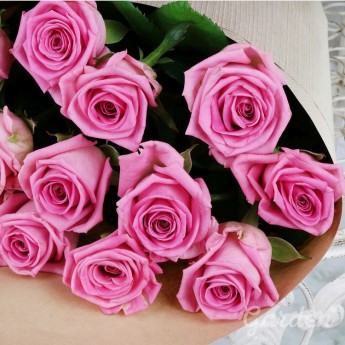 15 фиолетовых роз в крафте